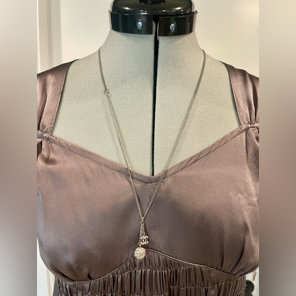 COPY CHANEL Paladium Plated and Strass CC &Ball Drop Pendant Necklace, 23.5”, - Picture 3 of 11